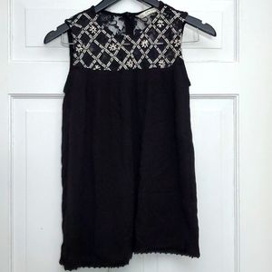 ZARA basic black peasant top, button-up back, lacy, S